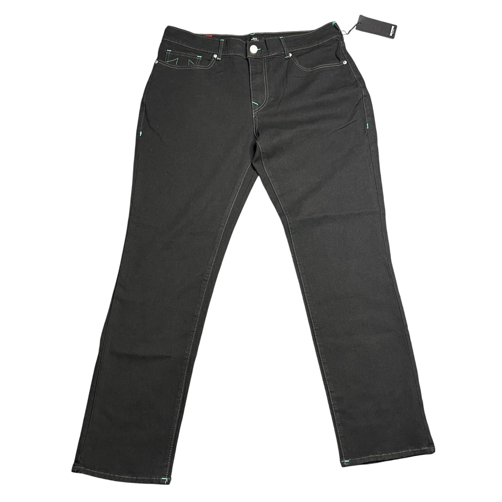 Nwt True Religion Mens 36 Geno Sn Slim Jeans Black Rinse Green Stitching 700386